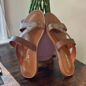 Coach Tan and Brown Slide Sandals size 8